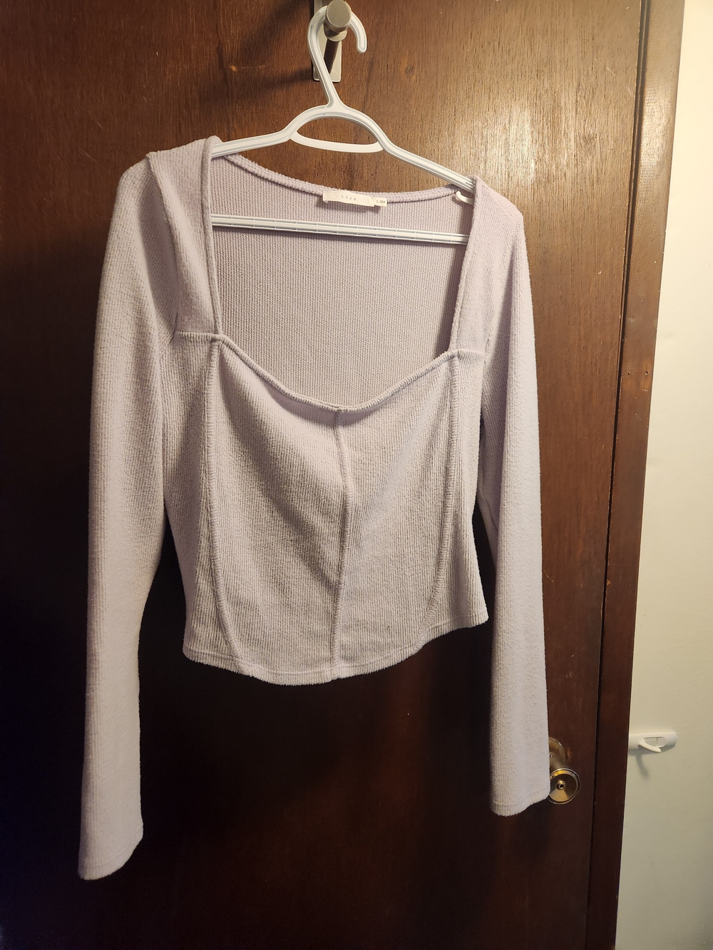 Lush Lavender Ribbed Square-Neck Long Sleeve Top